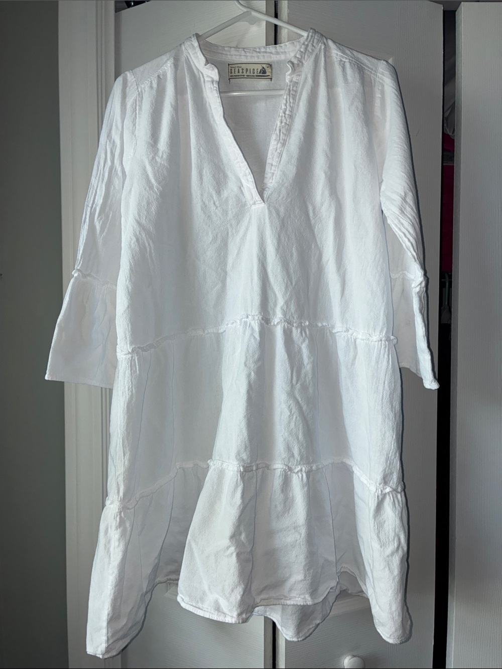 Seaspice White Cotton Tiered Tunic Dress